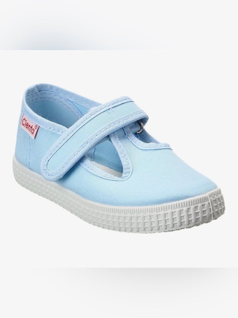 Cienta Light Blue Kids Mary Jane Canvas Shoe with Hook-and-Loop Strap